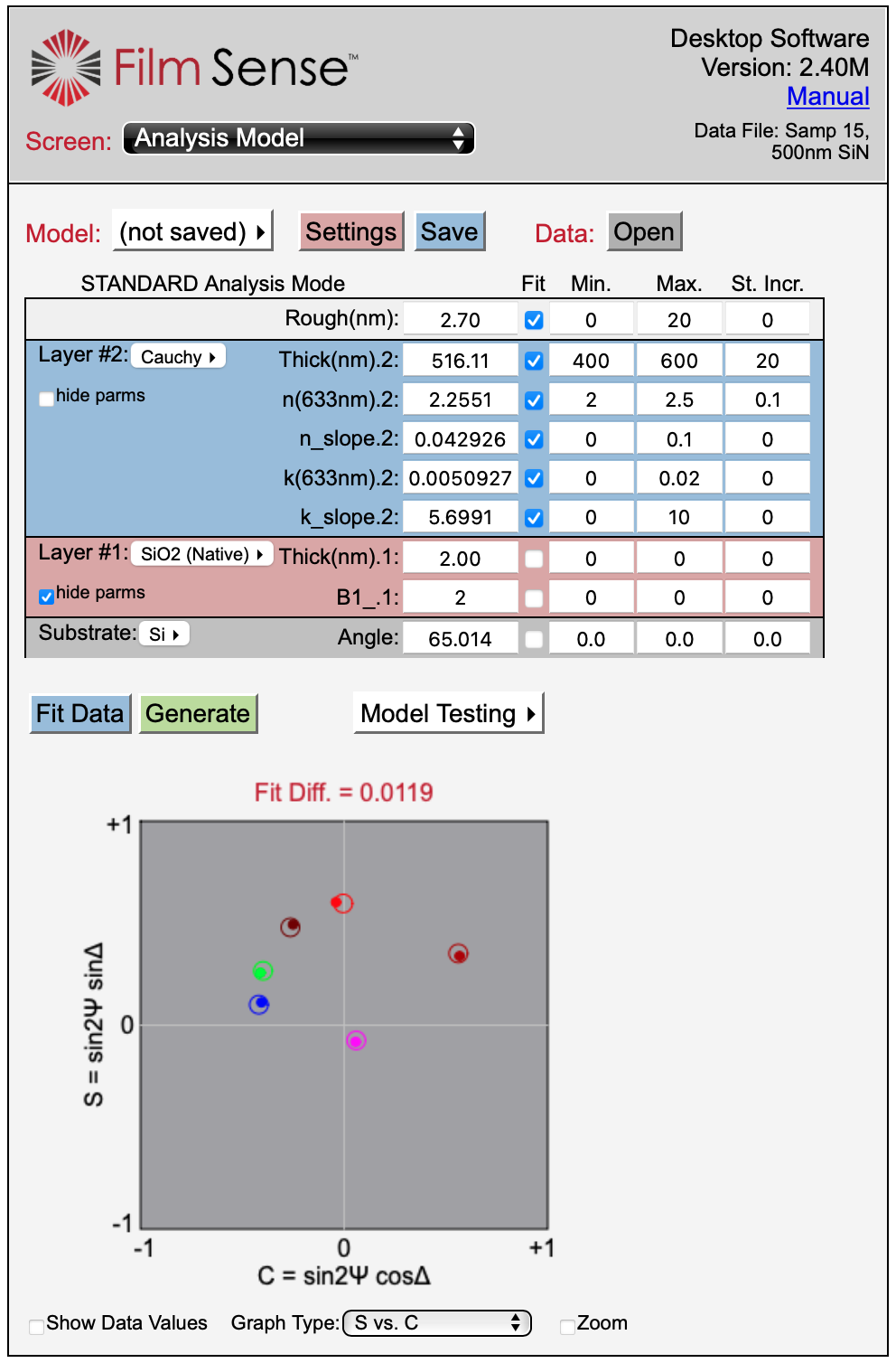 70 nm Al2O3 on Si Optical Model - Ellipsometer Applications 